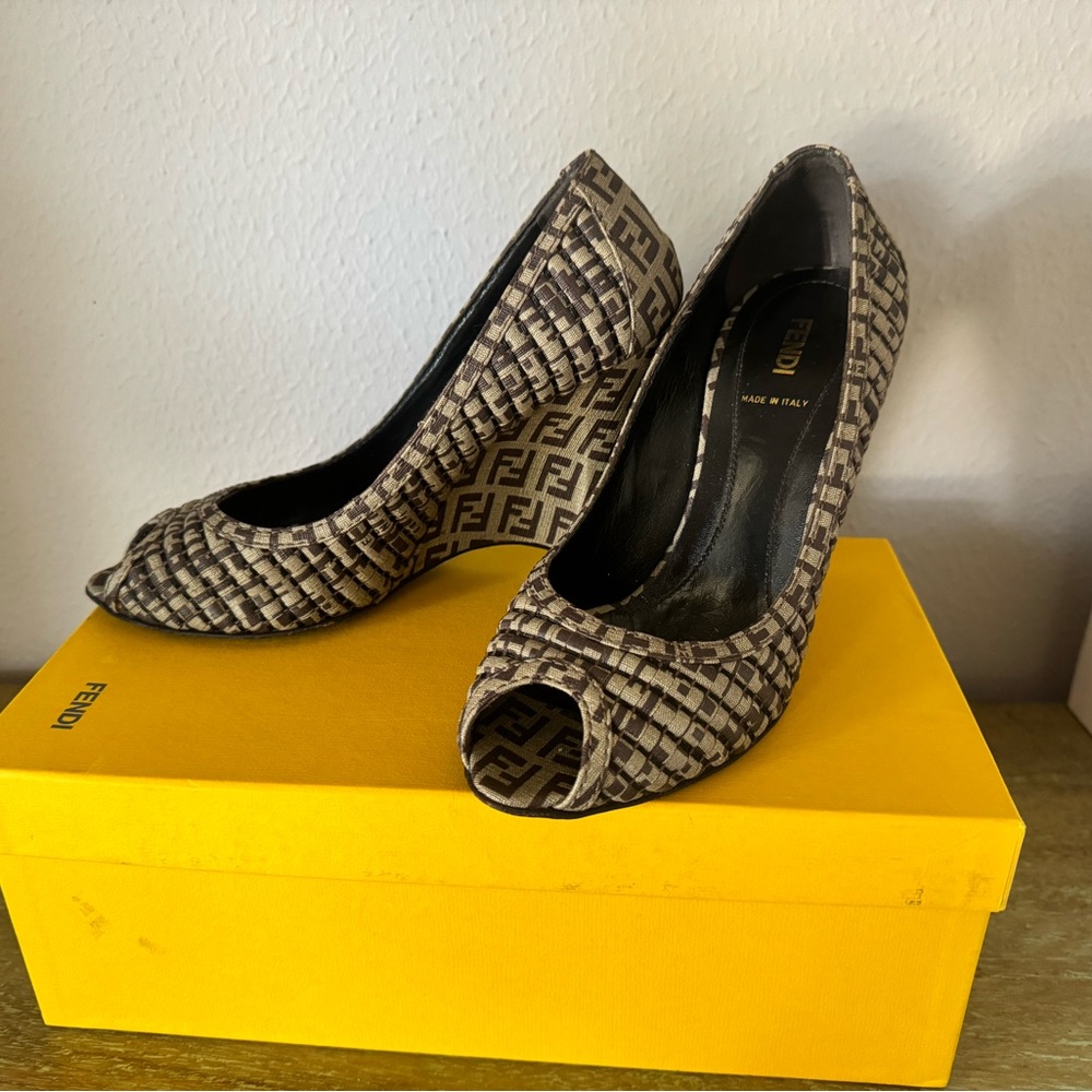 Fendi FF Zucchino Logo Wedges (Like New worn once perfect condition w box) Sz 8